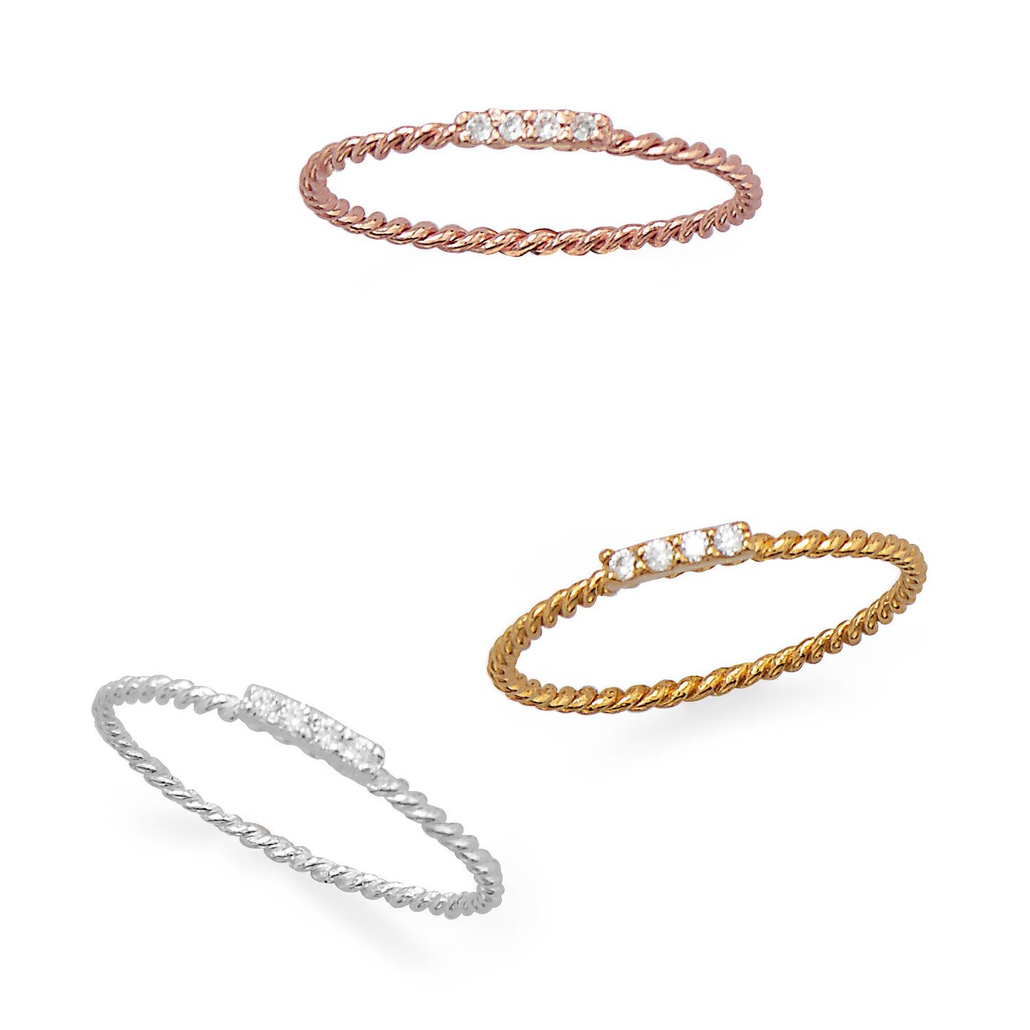 Set of 3 StackableSterling Silver Cubic Zirconia Bands