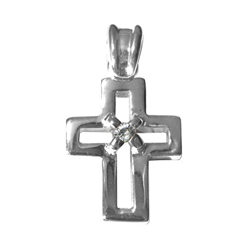 Sterling Silver Small Open Cross CZ Religious Christian Pendant