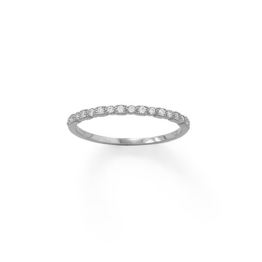 Rhodium Plated Sterling Silver Cubic Zirconia Thin Band