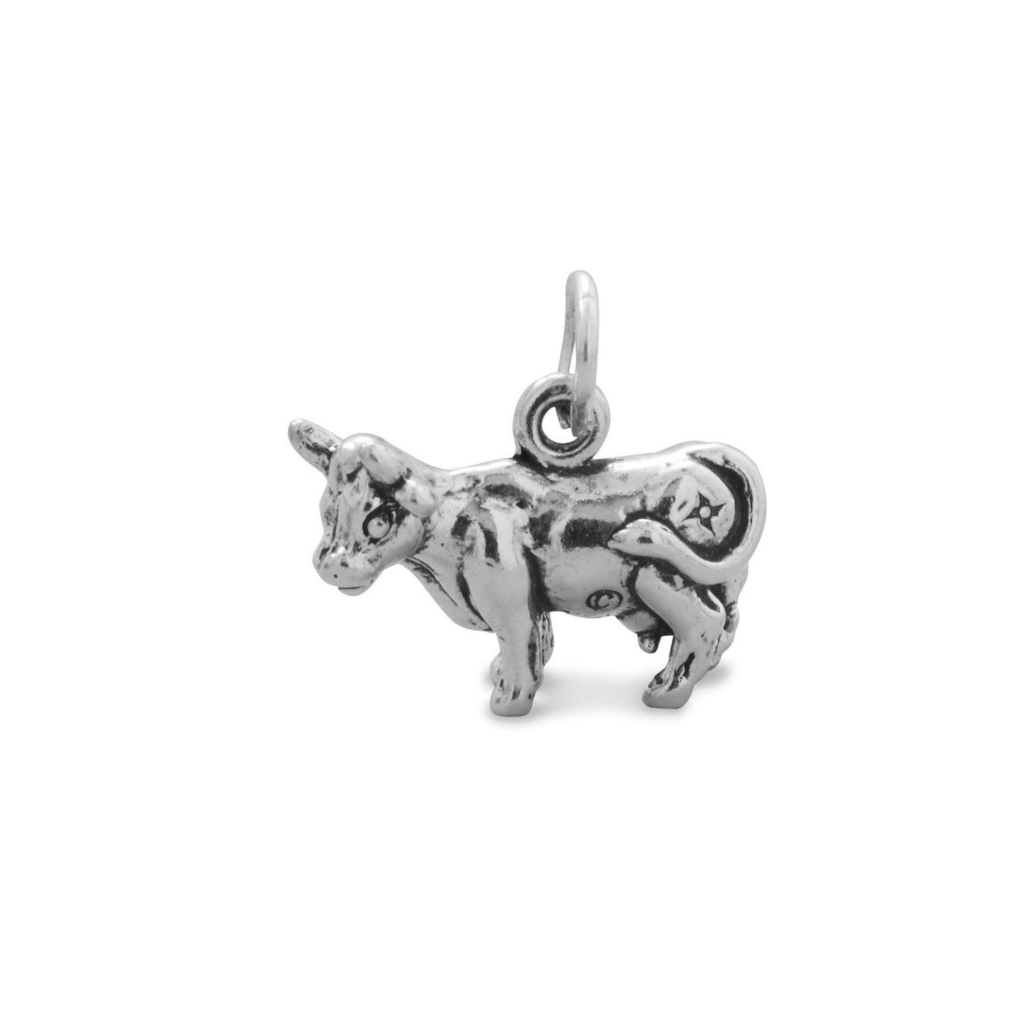 Sterling Silver Oxidized Cow Bracelet Charm