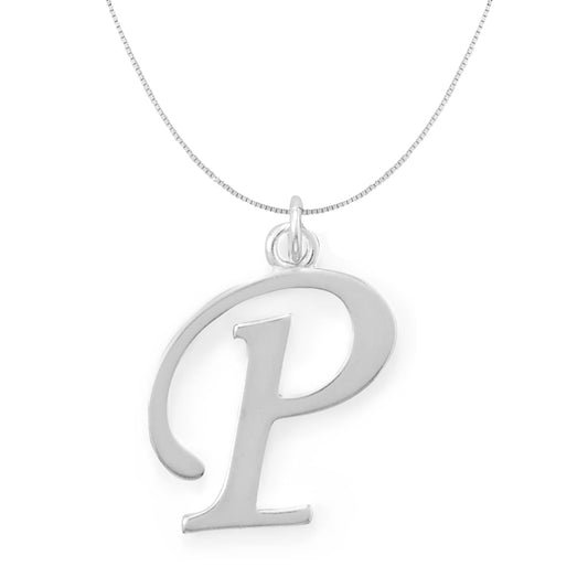 Precious Stars Jewelry Sterling Silver Initial Letter P Pendant with 0.70-mm Thin Box Chain