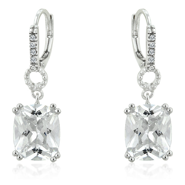 Precious Stars Silvertone Square Cubic Zirconia Dangling Leverback Earrings