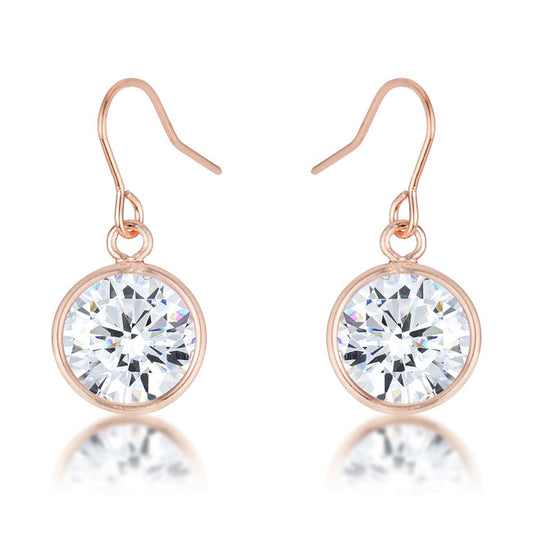 Precious Stars Rose Goldtone Bezel-Cut 9mm Round Cubic Zirconia Dangling Earring