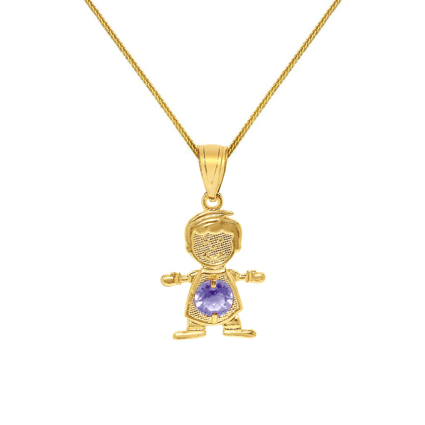 14k Yellow Gold Round-cut Cubic Zirconia June Birthstone Boy/Son Pendant with Square Wheat Chain