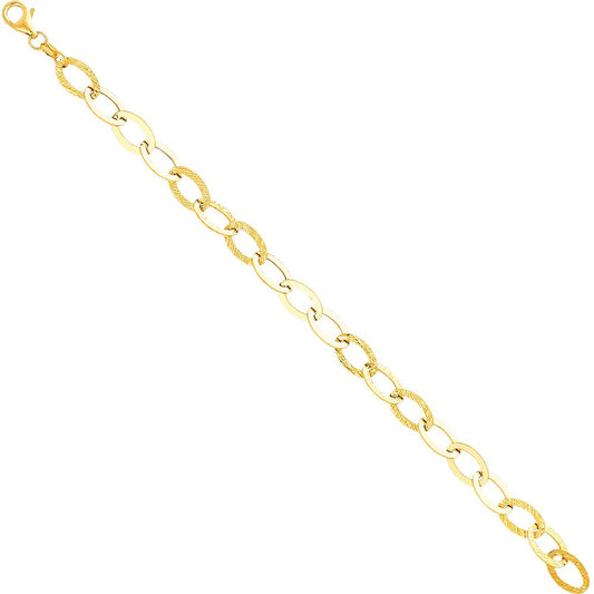 14K Yellow Gold Lightweight Fancy Link 7.5" Bracelet
