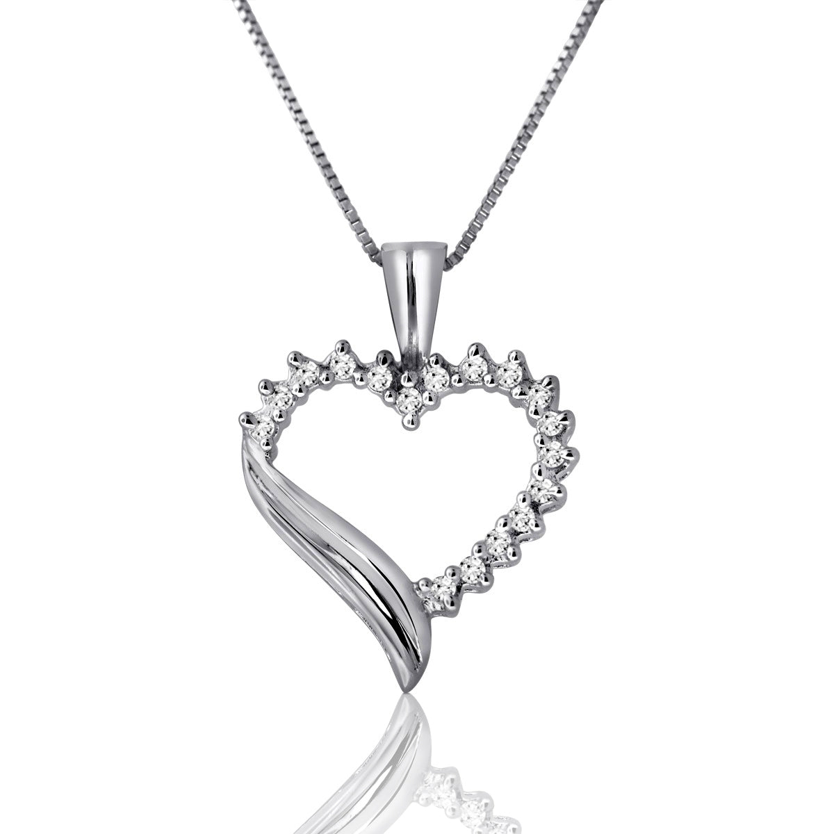 10k White Gold 0.20 ct TDW White Diamond Heart Necklace