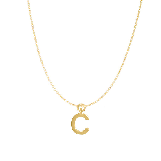 Precious Stars 14K Goldplated Sterling Silver Polished C Charm with Goldfilled 1.5mm Cable Chain