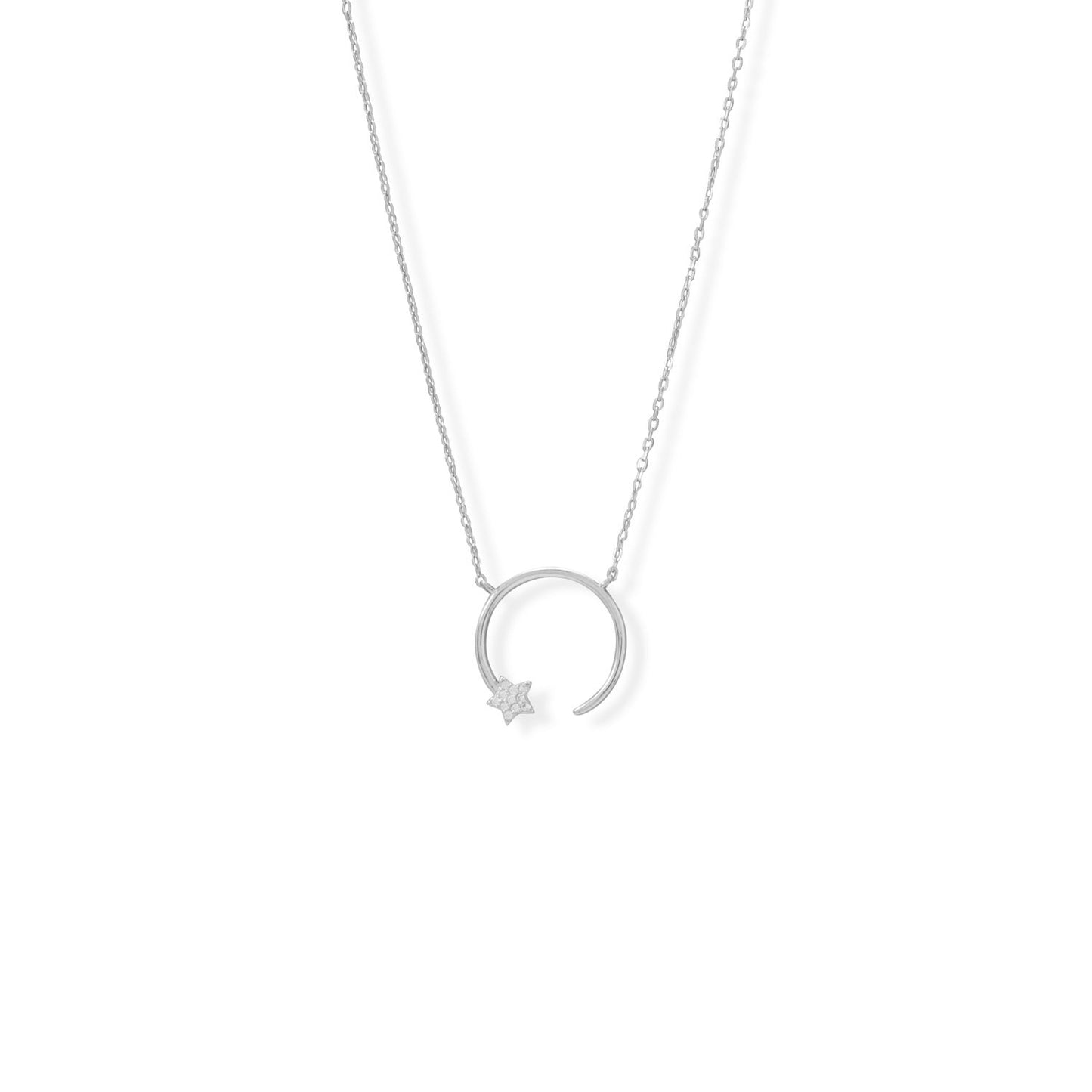 Rhodium Plated Sterling Silver Cubic Zirconia Shooting Star Necklace