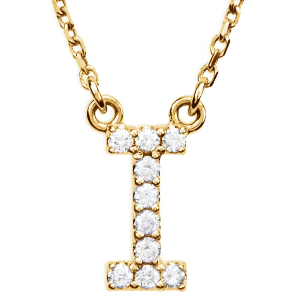 14K Yellow Gold .08CTW White Diamond Initial I Pendant Necklace