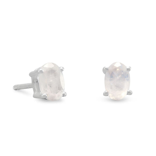 Sterling Silver Oval-cut Moonstone Stud Earrings