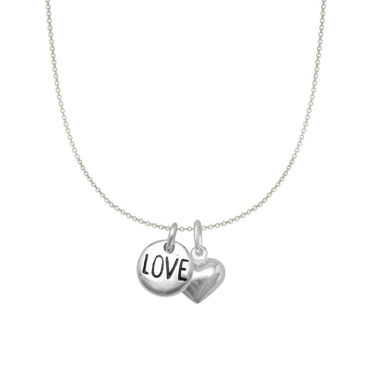 Sterling Silver Heart and 'Love' Charm Necklace (20)