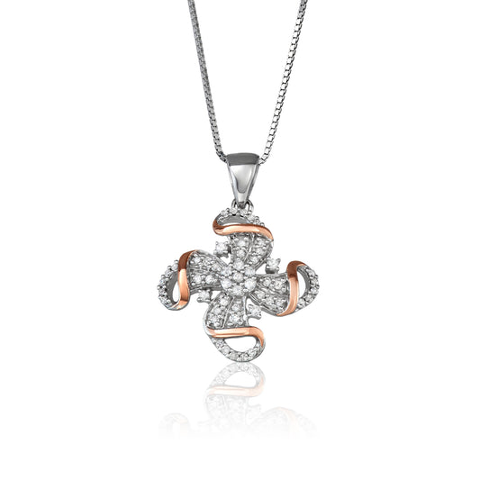 Two-Tone Sterling Silver 0.25 ct TDW White Diamond Fancy Pendant Necklace