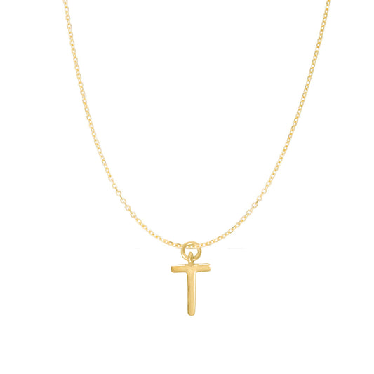 14K Goldplated Sterling Silver Polished "T" Charm With Goldfilled 1.5mm Cable Chain