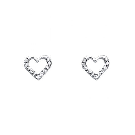 14k White Gold Cubic Zirconia Lined Open Heart Stud Earrings