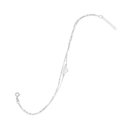 Sterling Silver Double Strand Heart Charm Anklet