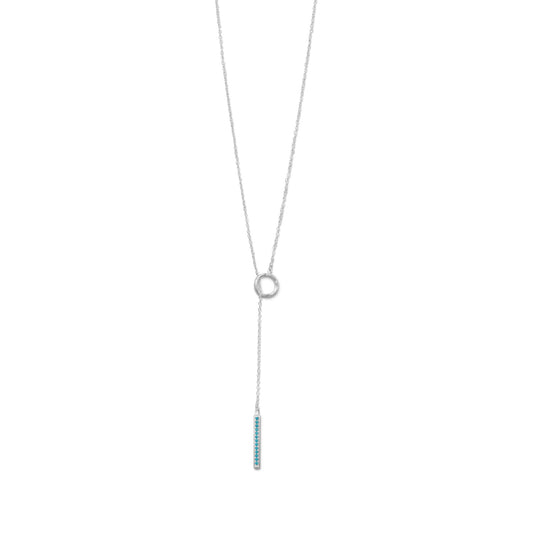Rhodium Plated Sterling Silver Nano Turquoise CZ Drop Lariat Necklace