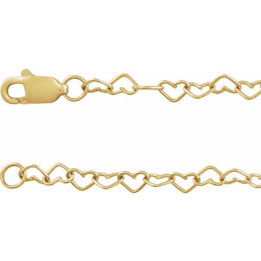 14K Yellow Gold 3.2mm Heart Cable 16" Chain
