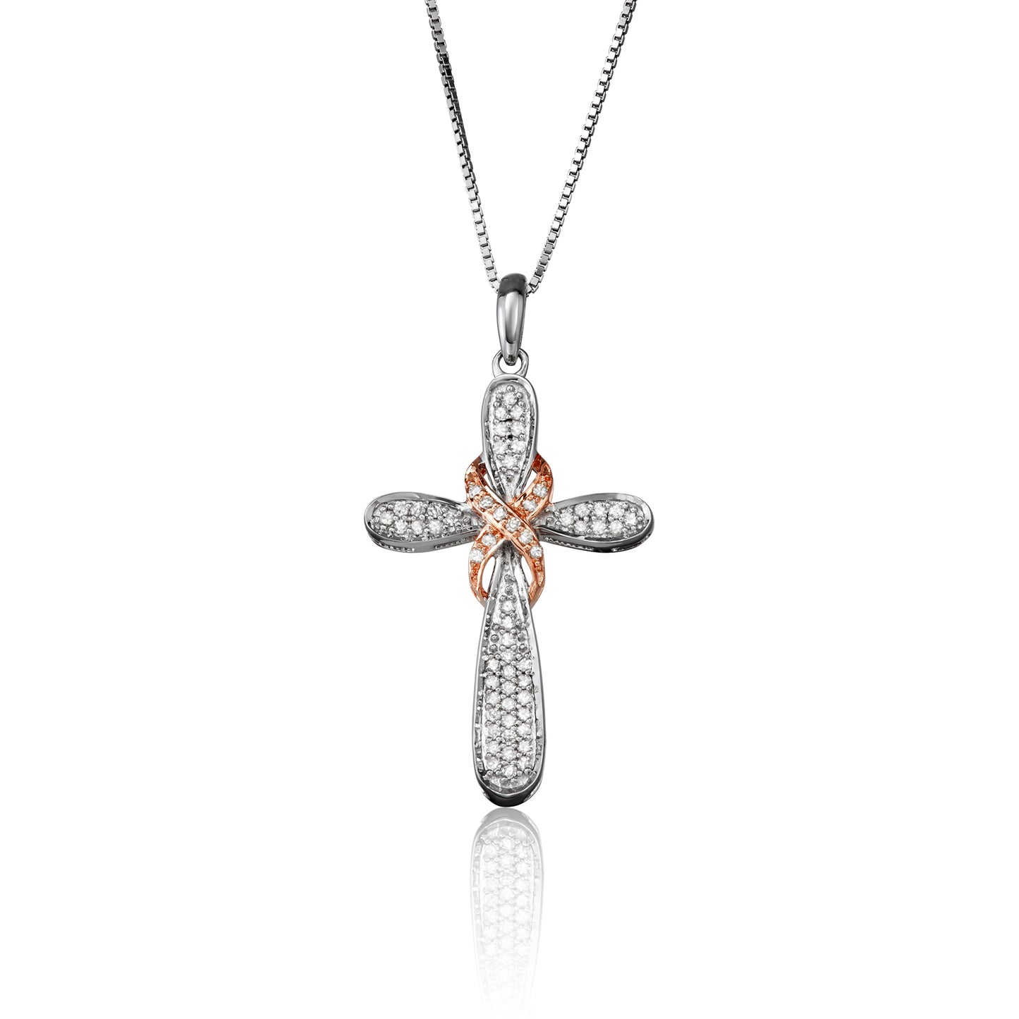 Rose Gold-Plated Sterling Silver 0.24 ct TDW White Diamond Fancy Cross Necklace
