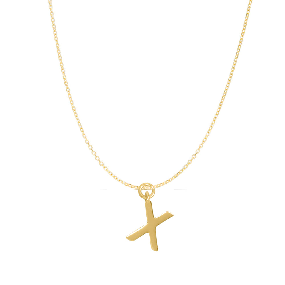 14K Goldplated Sterling Silver Polished "X" Charm With Goldfilled 1.5mm Cable Chain