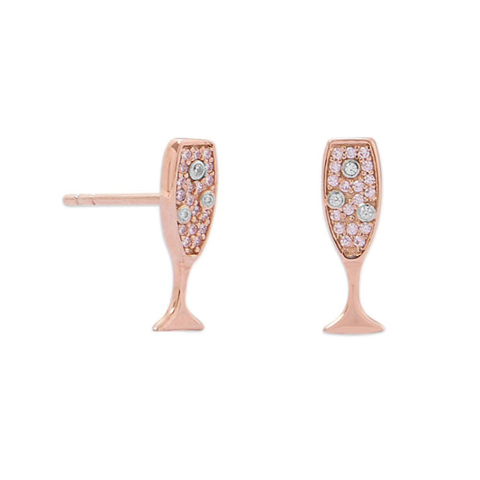 14k Rose Goldplated Silver Champagne Glass Stud Earrings