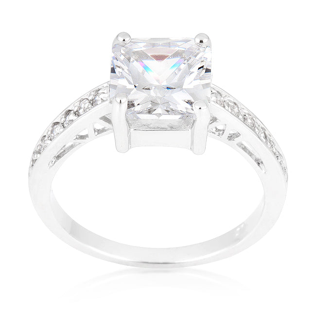 Precious Stars Silvertone Princess-cut Cubic Zirconia Engagement Ring