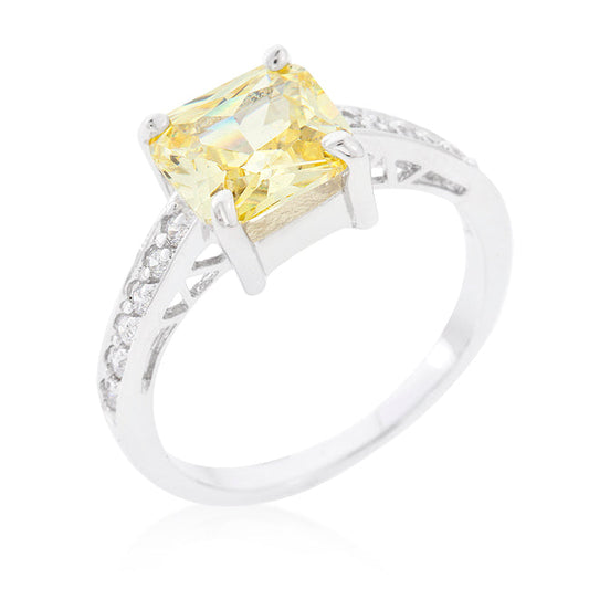 Precious Stars Silvertone Princess-cut Yellow Cubic Zirconia Engagement Ring