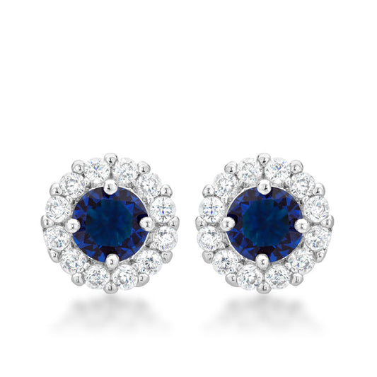 Precious Stars Silvertone Blue Cubic Zirconia Halo Stud Earrings