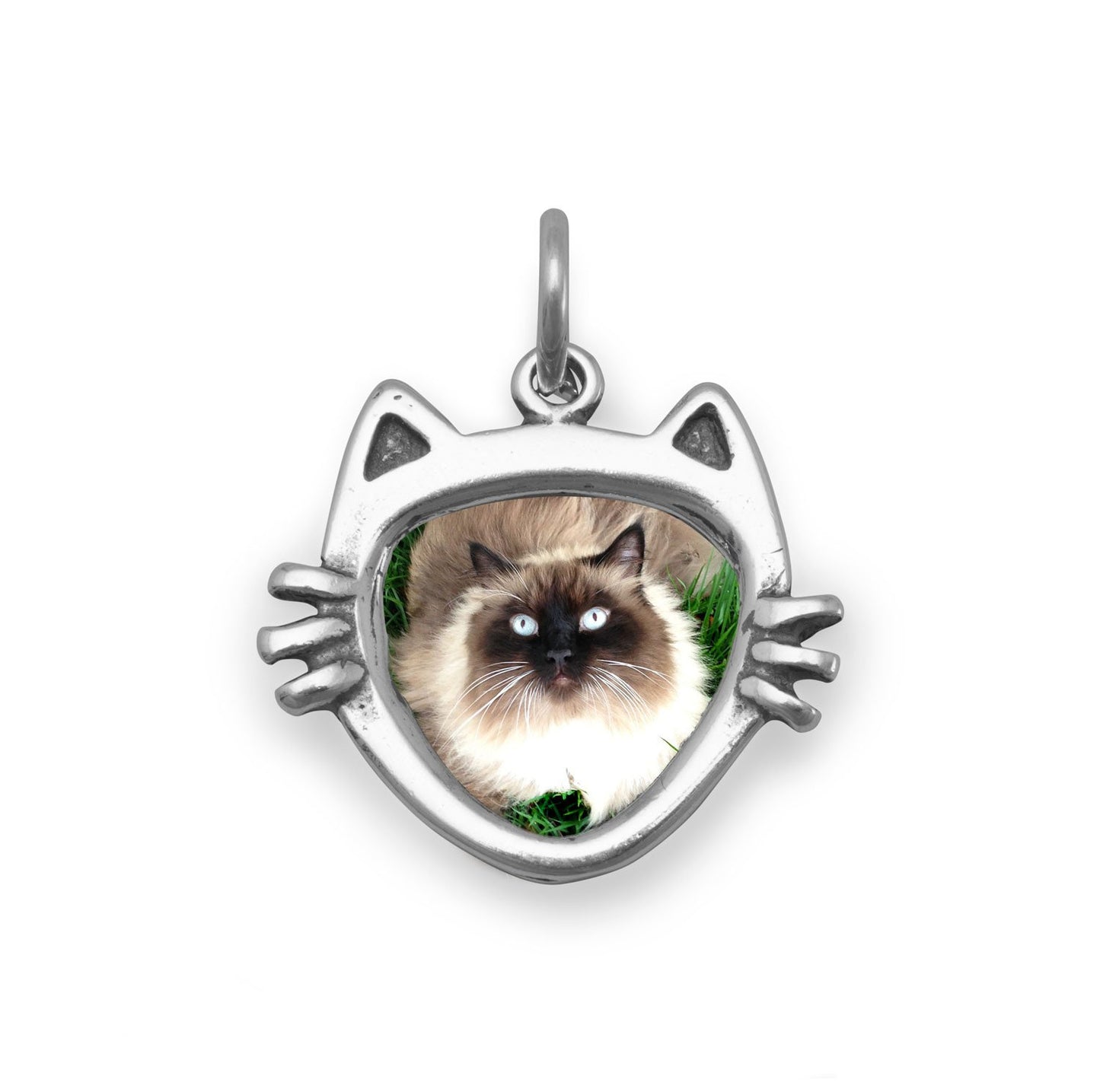 Sterling Silver Cat Face Picture Frame Bracelet Charm