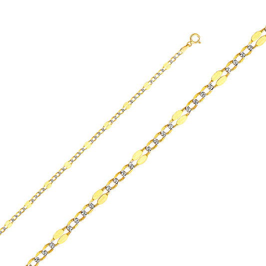 14k Two-tone Gold 3.7mm White Pave Stamped Figaro Unisex Chain Necklace