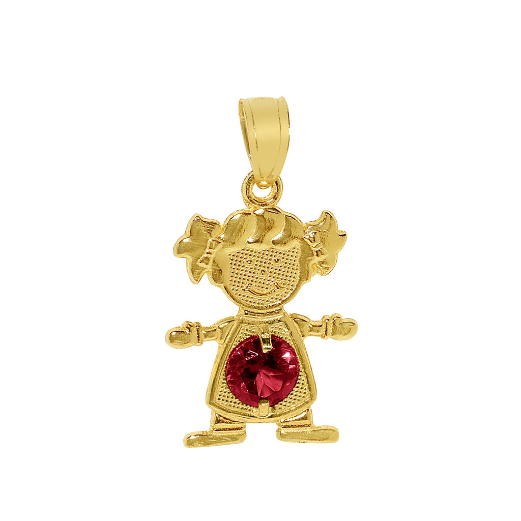 14k Yellow Gold Round-cut Cubic Zirconia January Birthstone Girl/Daughter Pendant with Square Wheat Chain