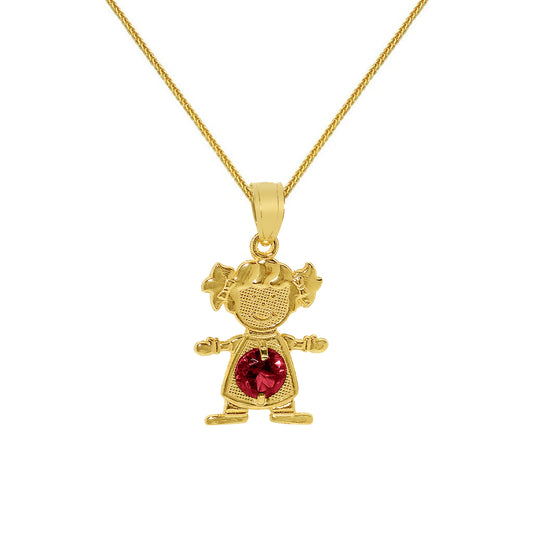 14k Yellow Gold Round-cut Cubic Zirconia January Birthstone Girl/Daughter Pendant with Square Wheat Chain