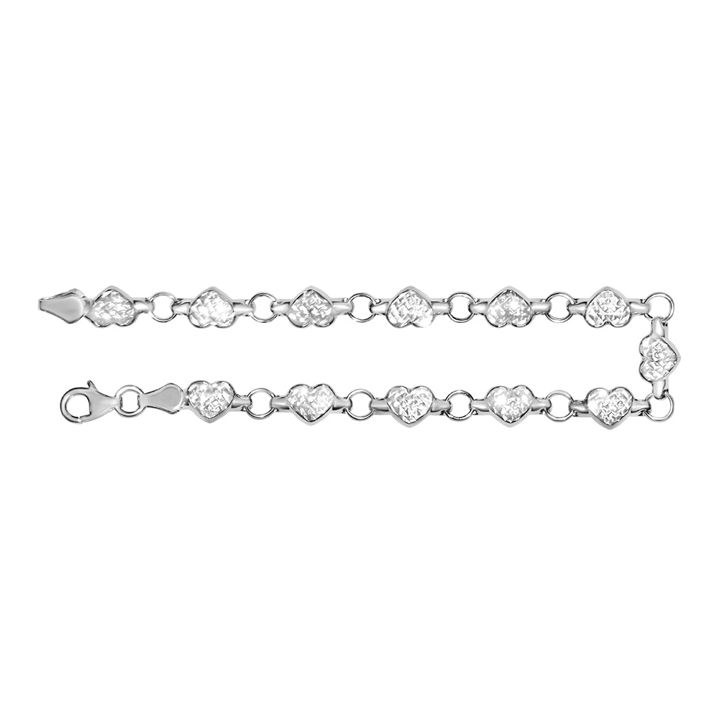 14k White Gold Stamped Heart 7.25 inch Bracelet