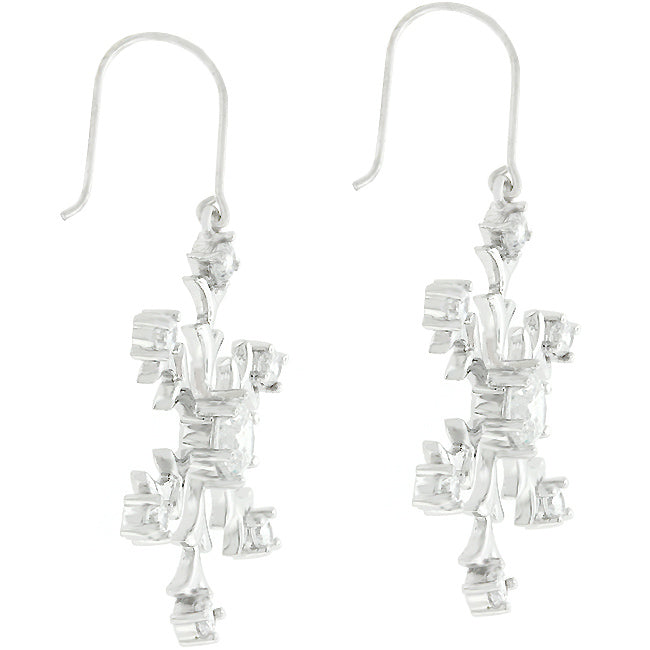 Precious Stars Silvertone Round Cubic Zirconia Snowflake Dangling Earrings