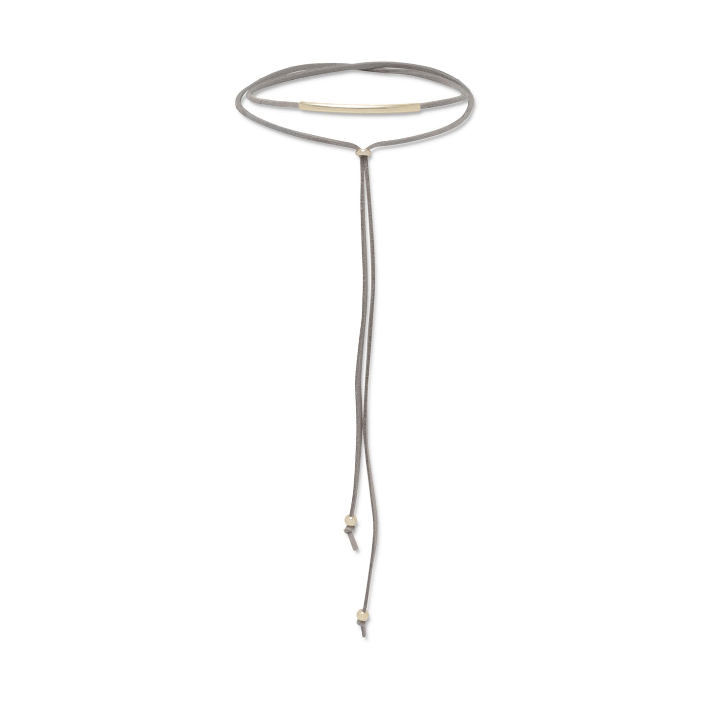14k Goldplated Silver and Grey Suede Cord Bar Lariat Choker Necklace