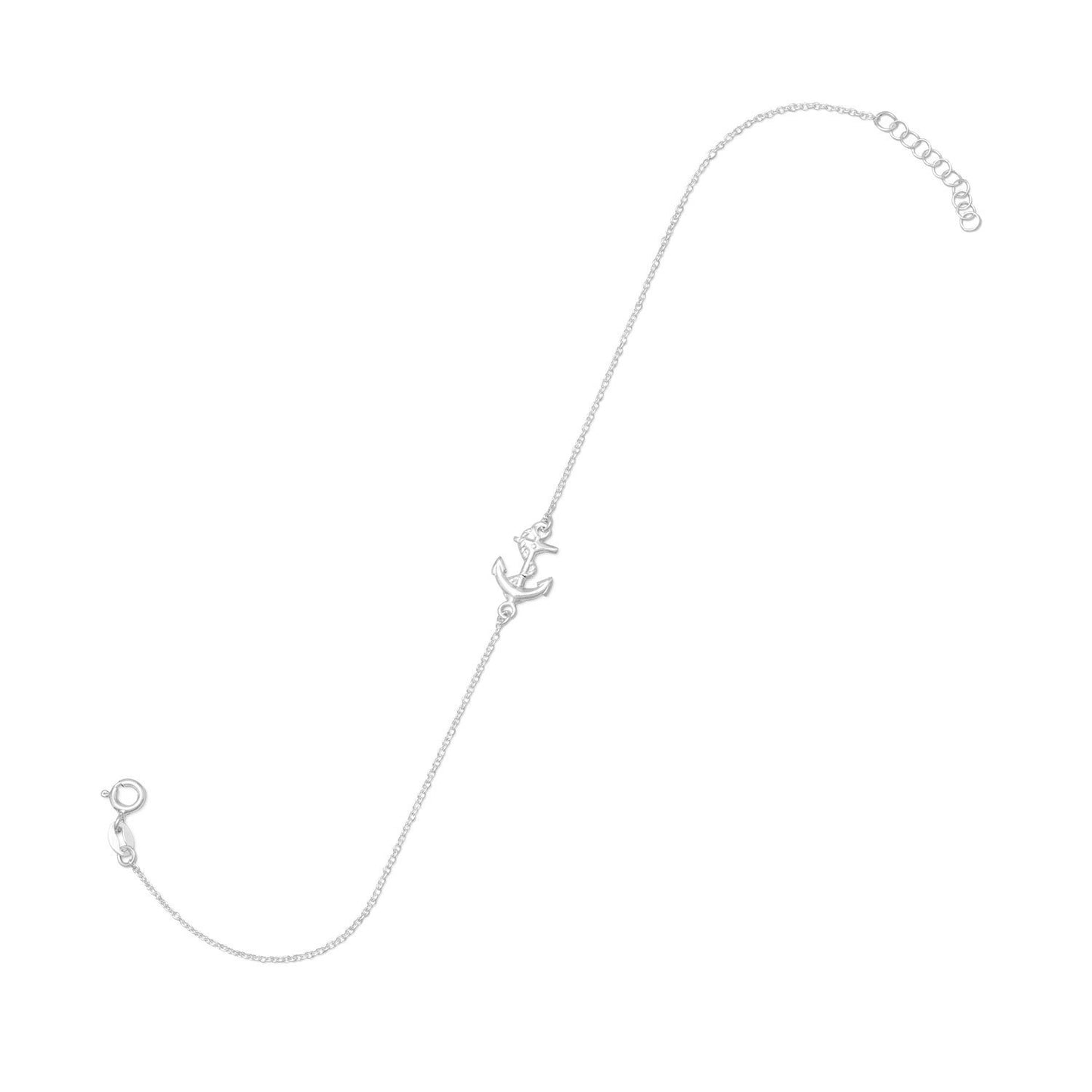 Sterling Silver Sideways Anchor Charm Anklet