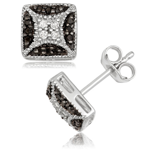 Sterling Silver 0.2ct TDW Black and White Diamond Stud Earrings