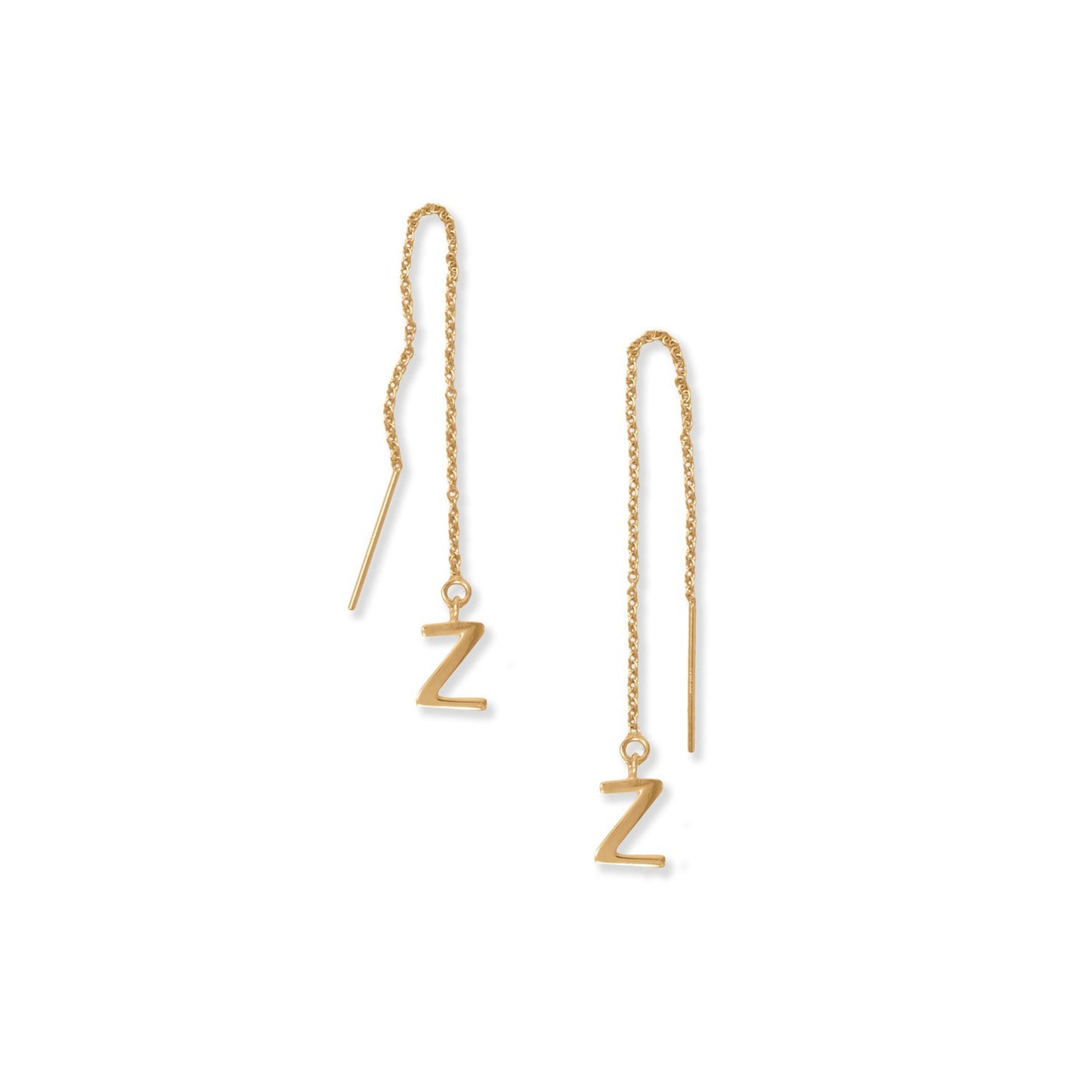 14k Goldplated Silver 'Z' Initial Long Threader Earrings