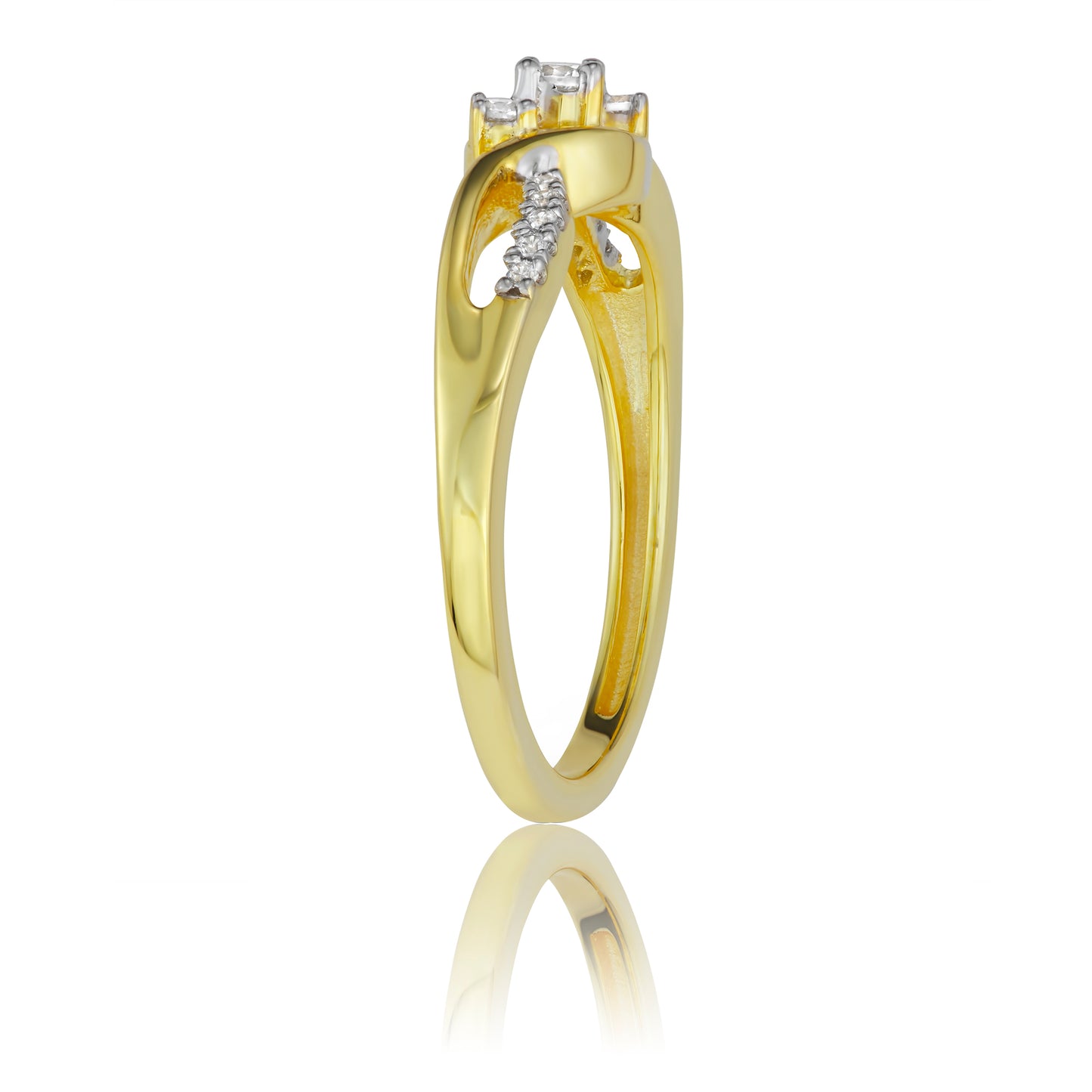 10k Yellow Sterling Silver 0.20ct TDW White Diamond 3-Stone Bypass Ring