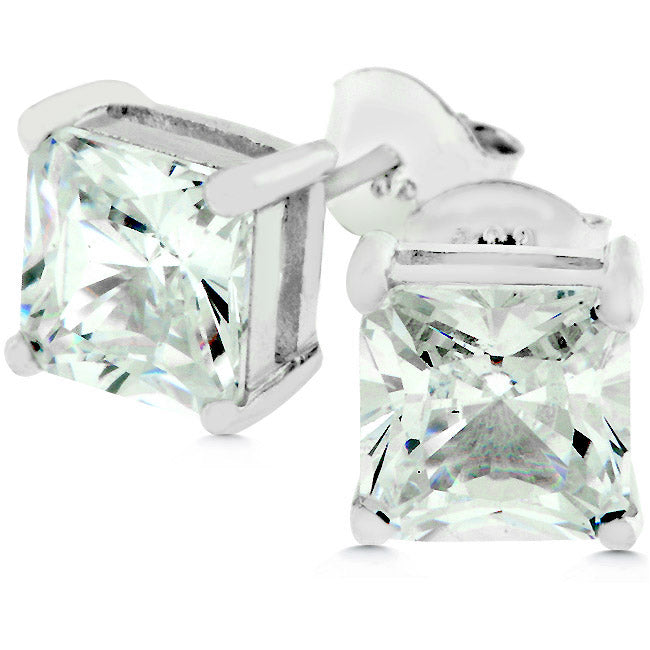 Precious Stars Sterling Silver 7 mm Princess-cut Cubic Zirconia Earring Studs