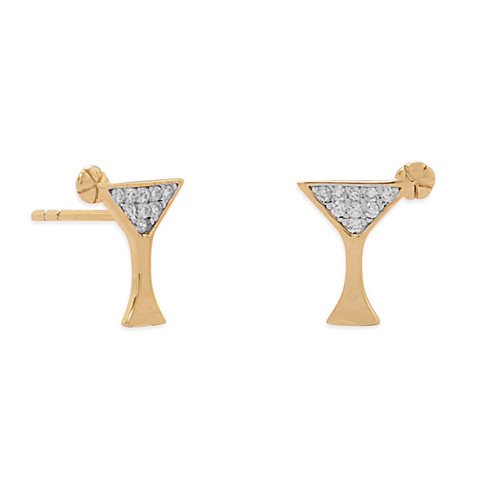 14k Gold-Plated Sterling Silver Cubic Zirconia Martini Glass Earring and Necklace Set