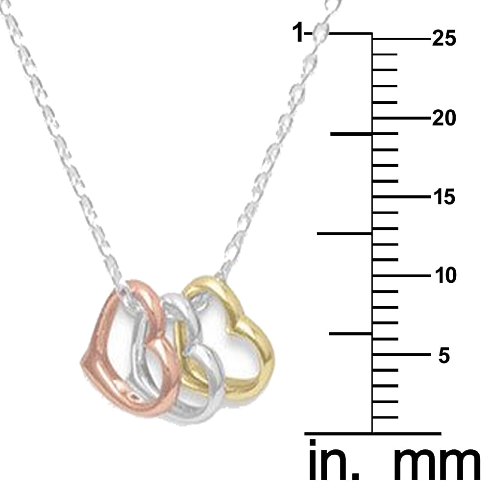 Sterling Silver Tri-Tone Heart 18 inch Necklace