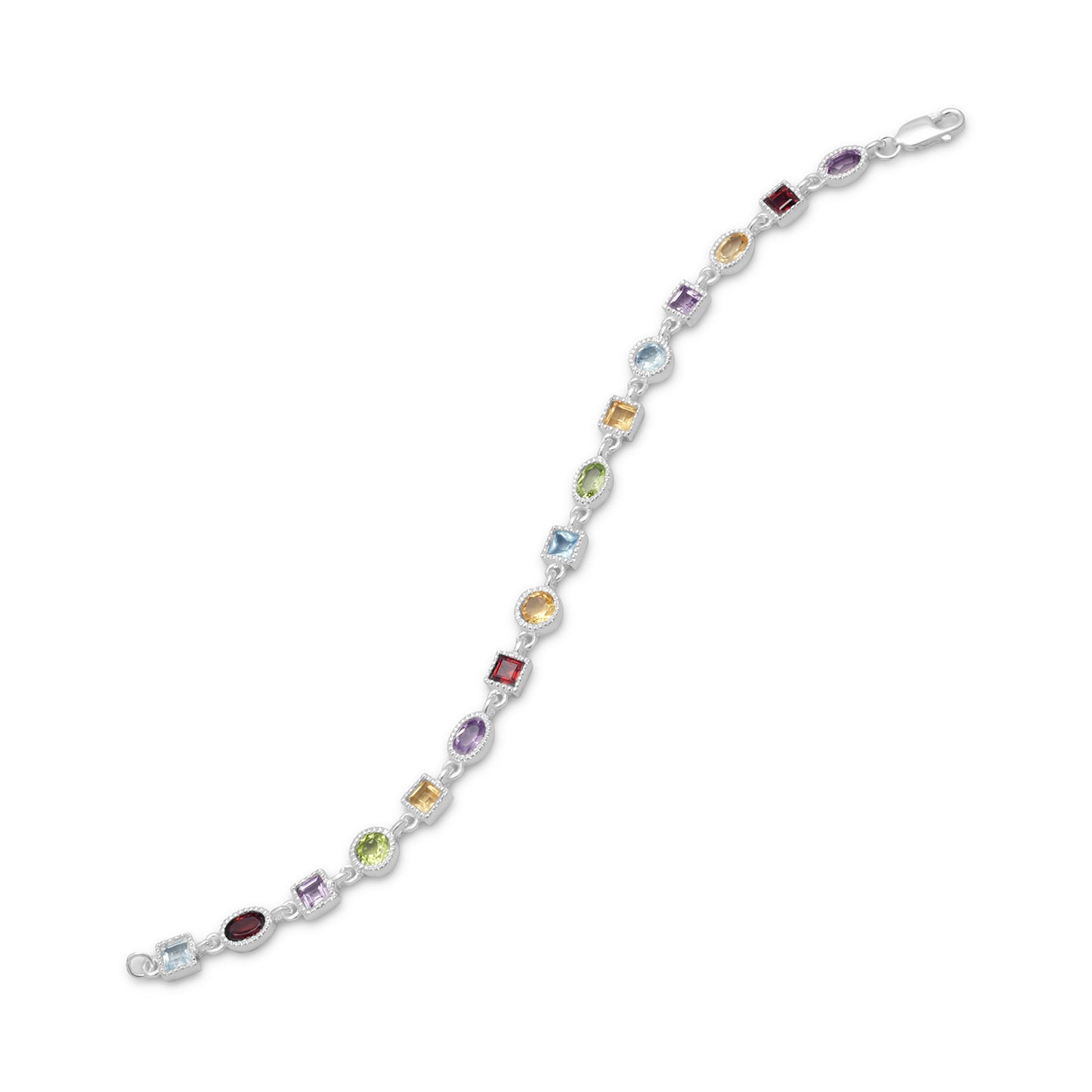 Sterling Silver Single Line Multicolor Gemstone 7-inch Bracelet