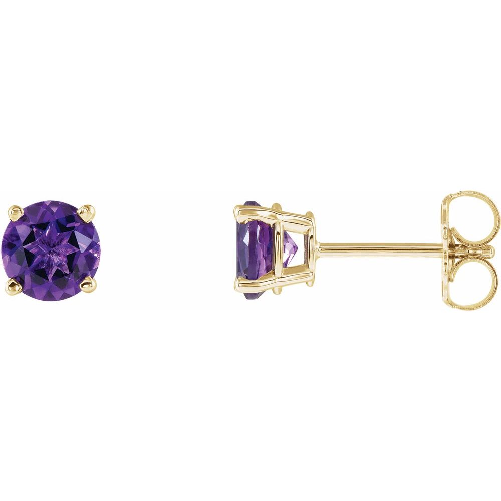 14k Yellow Gold 5 mm Natural Amethyst Stud Earrings