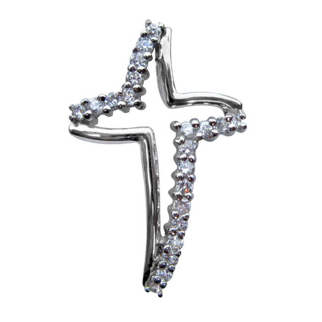 Sterling Silver Prong-Set Cubic Zirconia Open Cross Christian Religious Pendant