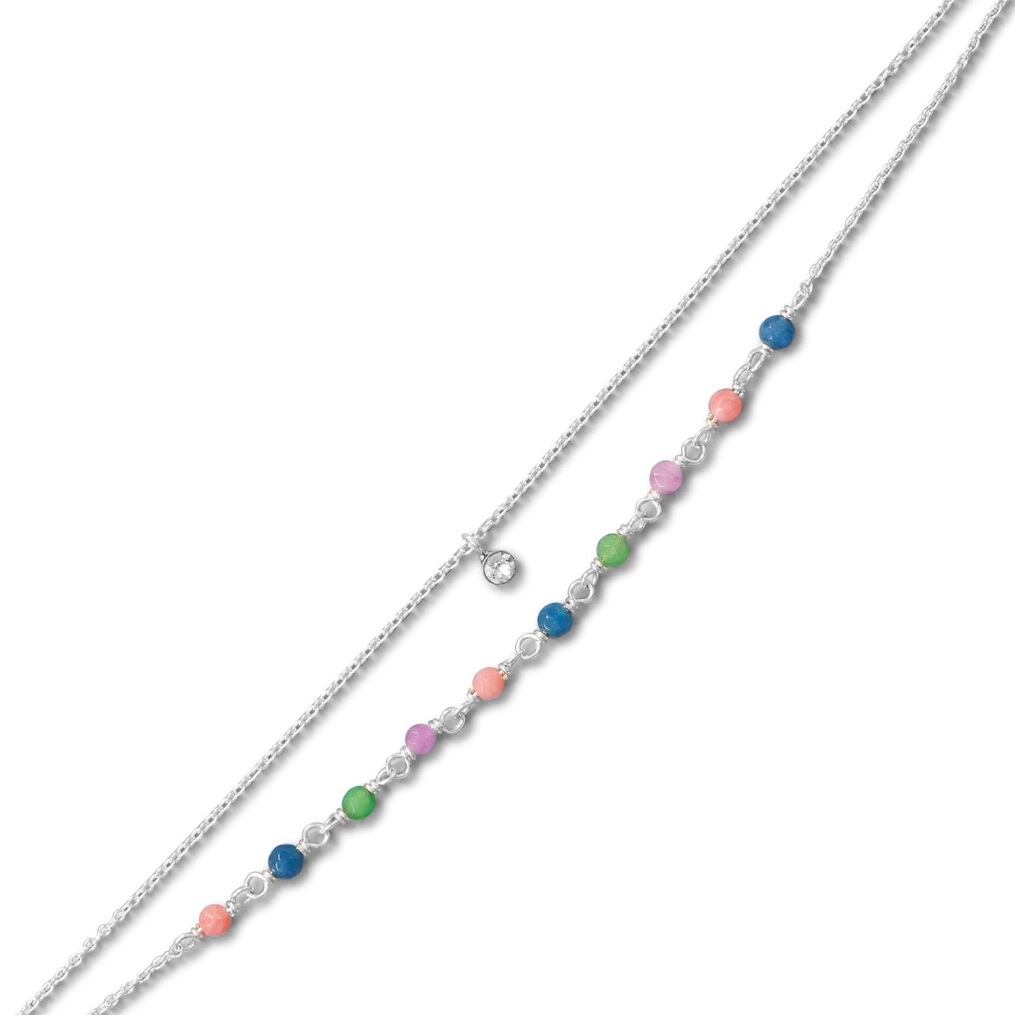 Sterling Silver Cubic Zirconia and Dyed Jade Beaded Anklet