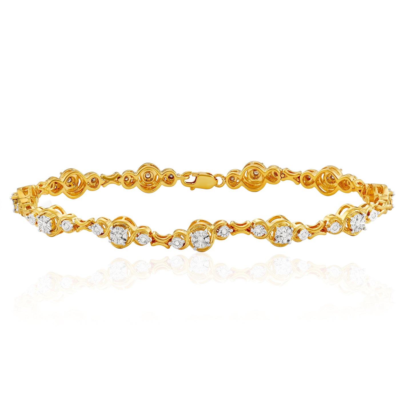 Yellow Goldplated Silver 0.50ct TDW White Diamond 7 Inch Link Tennis Bracelet