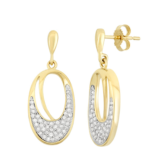 10K Yellow Gold 0.4ct TDW White Diamond Oval Dangling Earrings