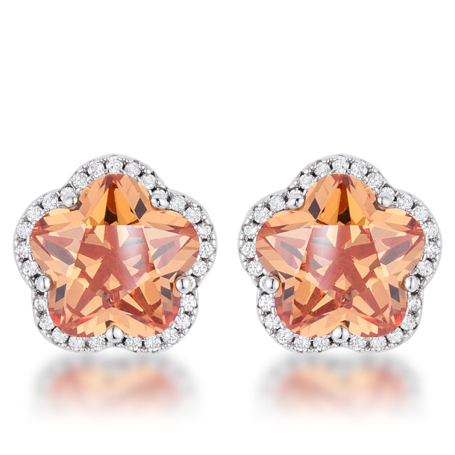 Precious Stars Silvertone Orange Cubic Zirconia Flower Stud Earrings