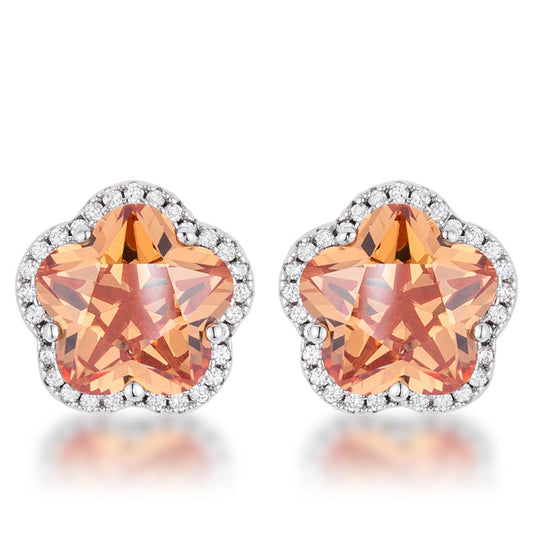 Precious Stars Silvertone Orange Cubic Zirconia Flower Stud Earrings