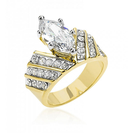 Precious Stars Goldtone Marquise-Cut Clear Cubic Zirconia Venetian Engagement Ring